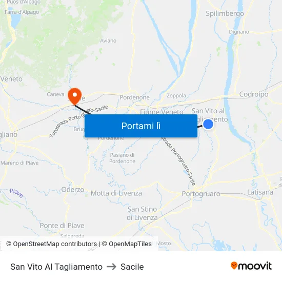San Vito Al Tagliamento to Sacile map