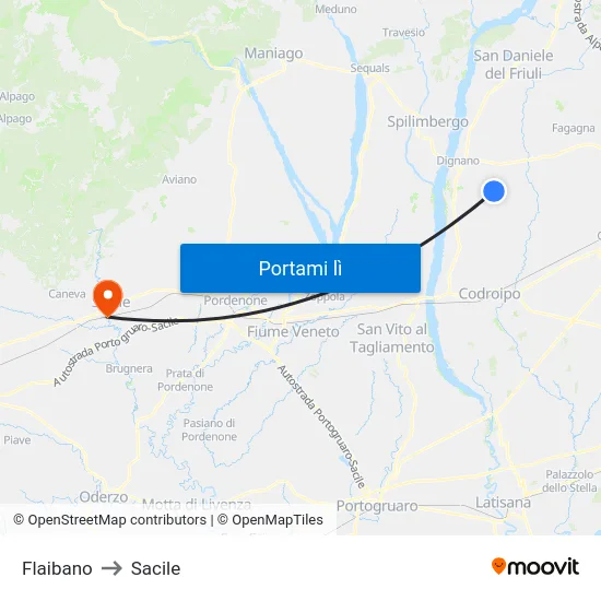 Flaibano to Sacile map