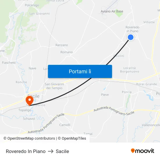 Roveredo In Piano to Sacile map