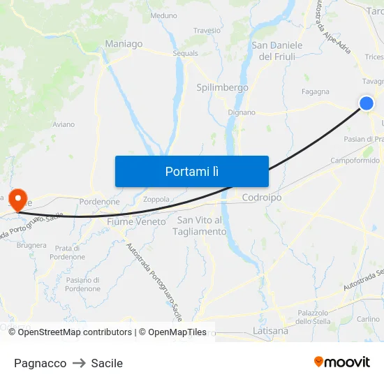 Pagnacco to Sacile map