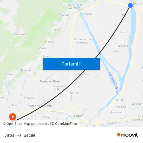 Arba to Sacile map