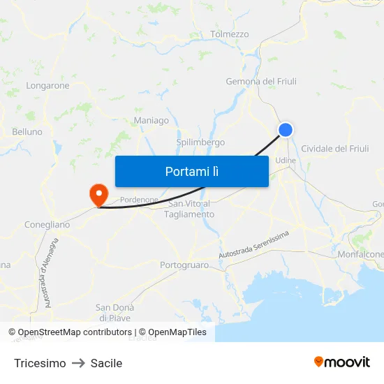 Tricesimo to Sacile map