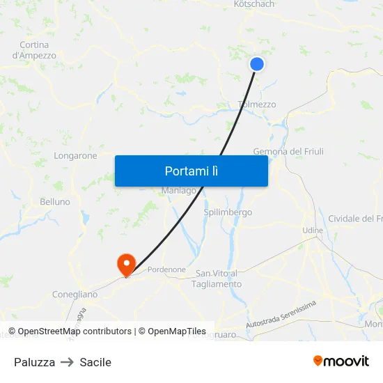 Paluzza to Sacile map