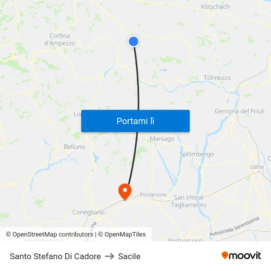 Santo Stefano Di Cadore to Sacile map
