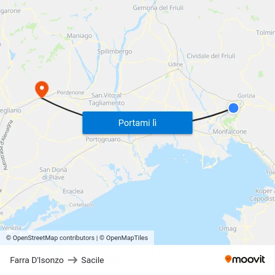 Farra D'Isonzo to Sacile map