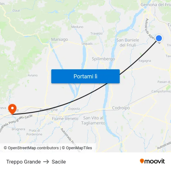 Treppo Grande to Sacile map