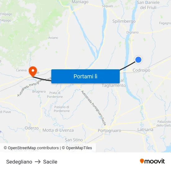 Sedegliano to Sacile map