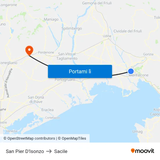San Pier D'Isonzo to Sacile map