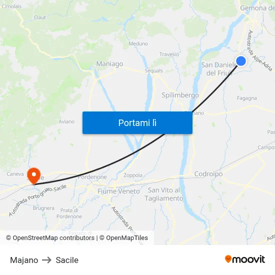 Majano to Sacile map