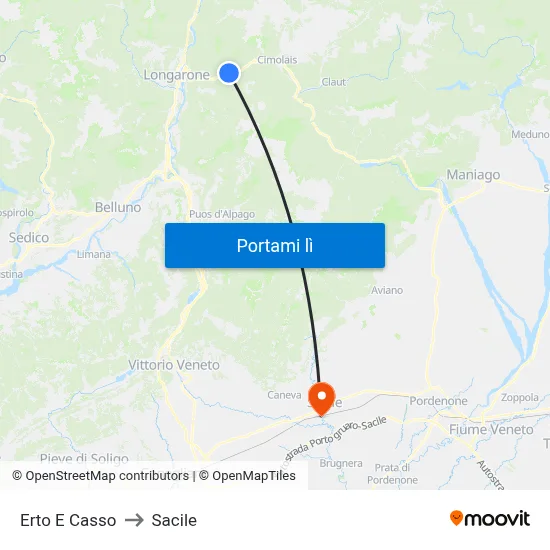 Erto E Casso to Sacile map