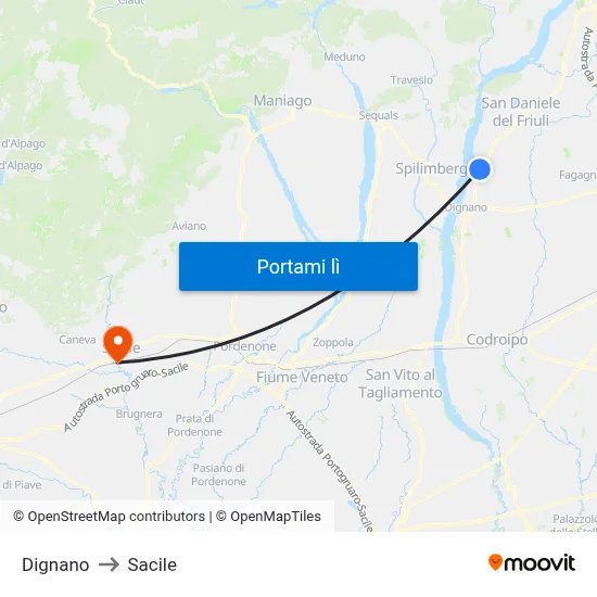 Dignano to Sacile map