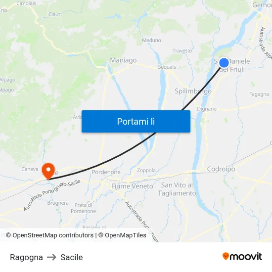 Ragogna to Sacile map