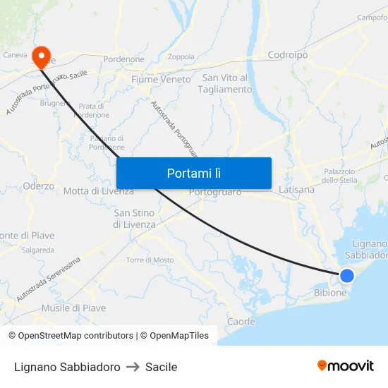 Lignano Sabbiadoro to Sacile map