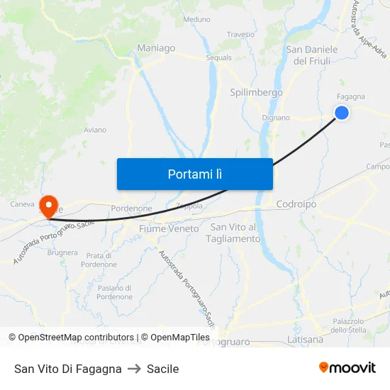 San Vito Di Fagagna to Sacile map