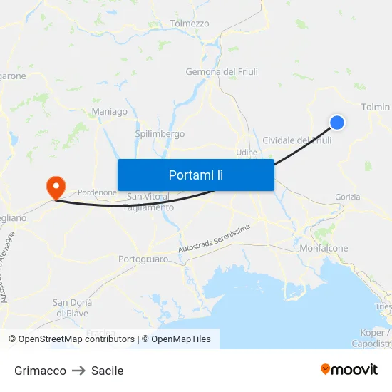 Grimacco to Sacile map