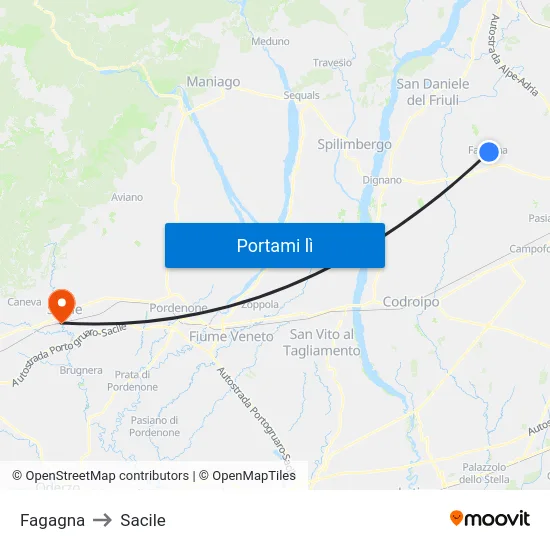 Fagagna to Sacile map