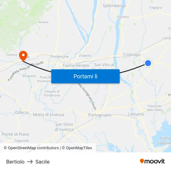 Bertiolo to Sacile map