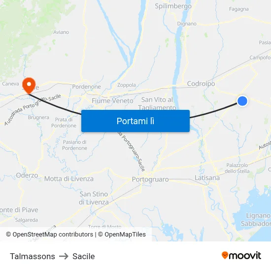 Talmassons to Sacile map
