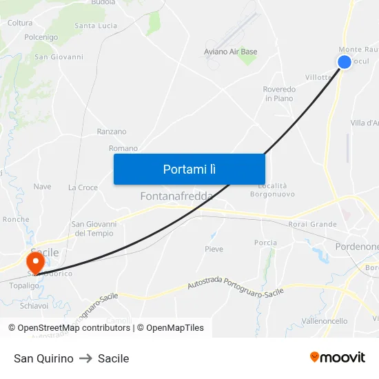 San Quirino to Sacile map