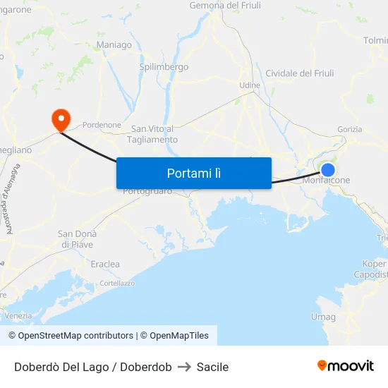 Doberdò Del Lago / Doberdob to Sacile map