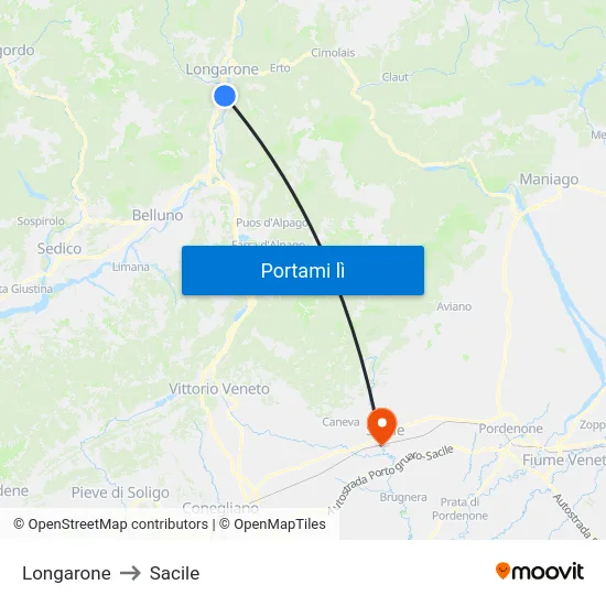 Longarone to Sacile map