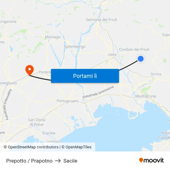 Prepotto / Prapotno to Sacile map