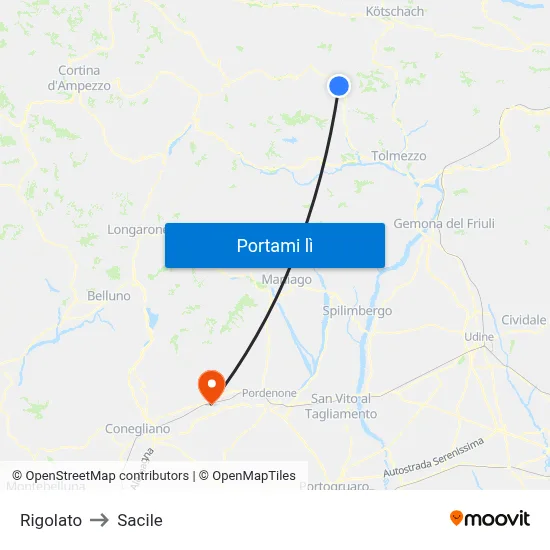 Rigolato to Sacile map