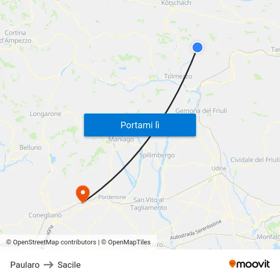 Paularo to Sacile map