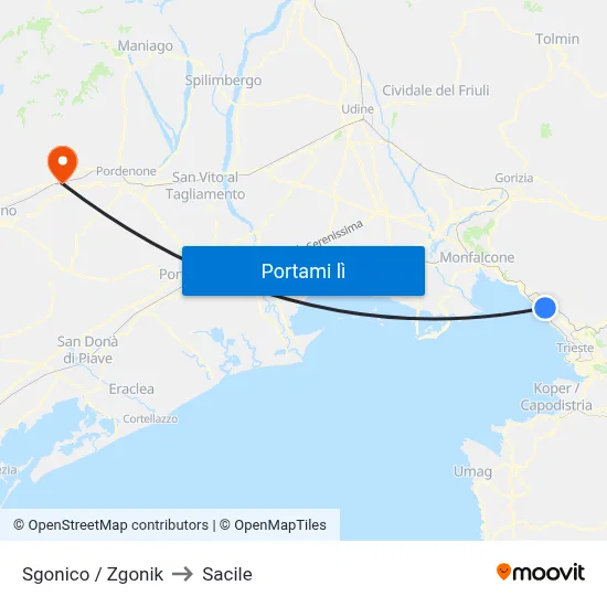 Sgonico / Zgonik to Sacile map