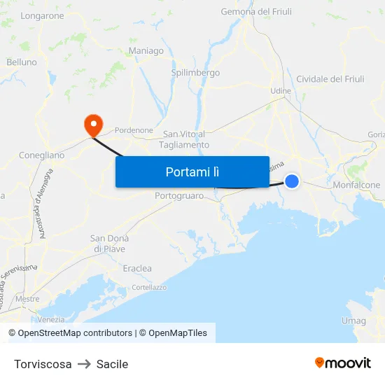 Torviscosa to Sacile map