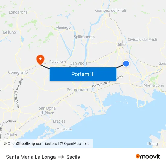Santa Maria La Longa to Sacile map
