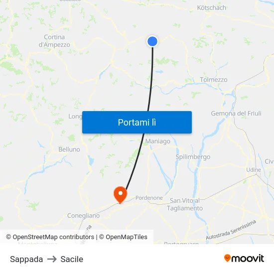 Sappada to Sacile map