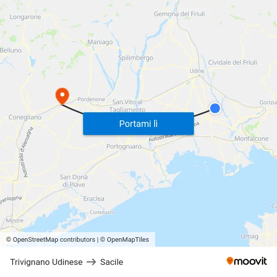 Trivignano Udinese to Sacile map
