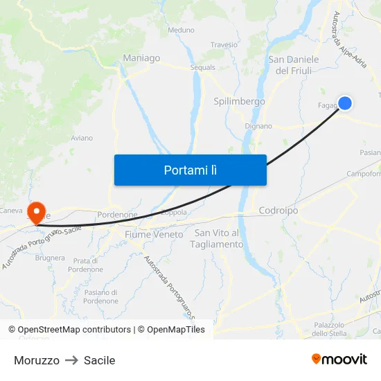 Moruzzo to Sacile map