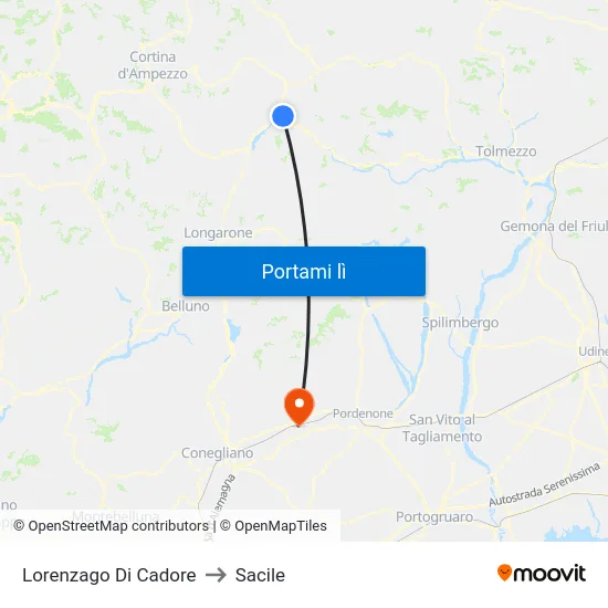 Lorenzago Di Cadore to Sacile map