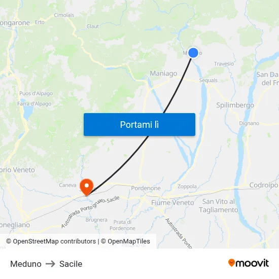 Meduno to Sacile map