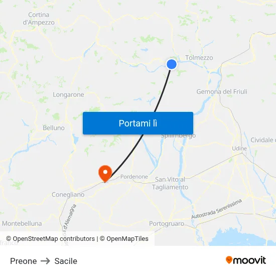 Preone to Sacile map