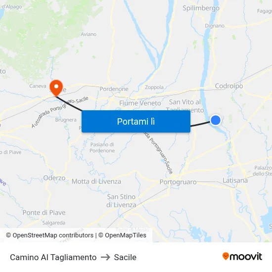 Camino Al Tagliamento to Sacile map