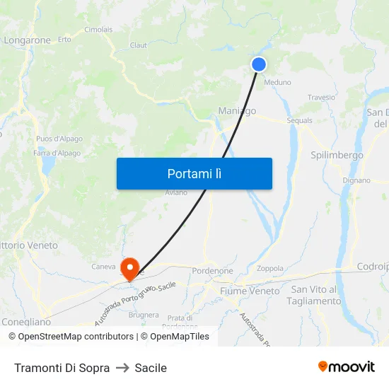 Tramonti Di Sopra to Sacile map