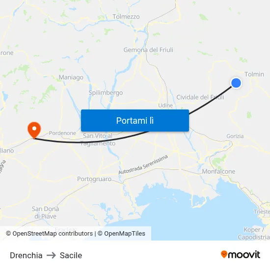 Drenchia to Sacile map