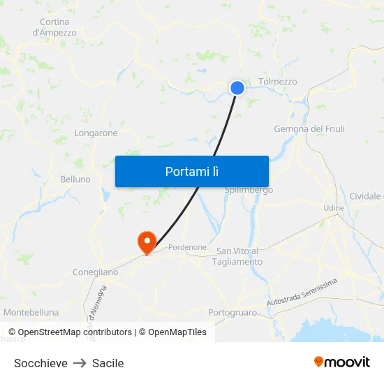 Socchieve to Sacile map