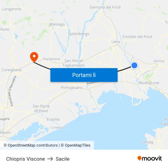 Chiopris Viscone to Sacile map