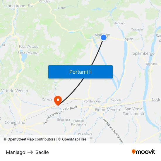 Maniago to Sacile map