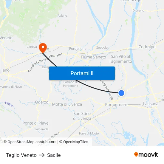 Teglio Veneto to Sacile map