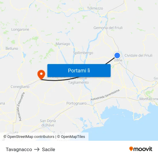 Tavagnacco to Sacile map