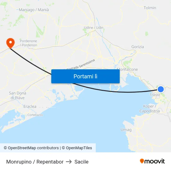 Monrupino / Repentabor to Sacile map