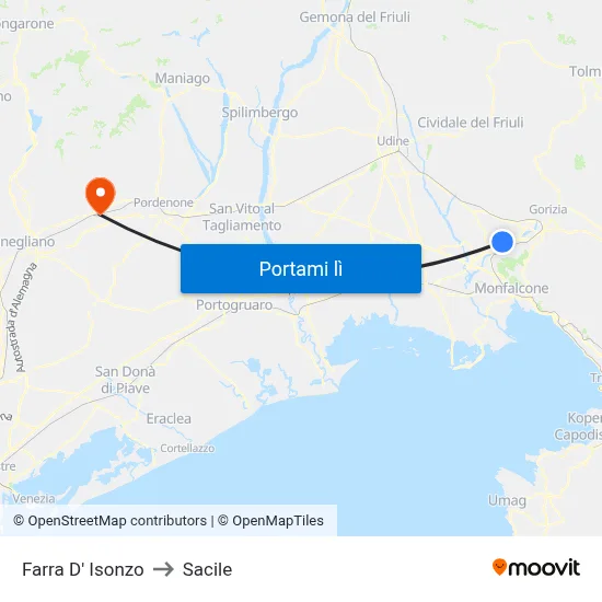 Farra D' Isonzo to Sacile map