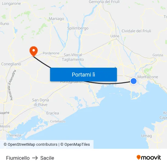 Fiumicello to Sacile map