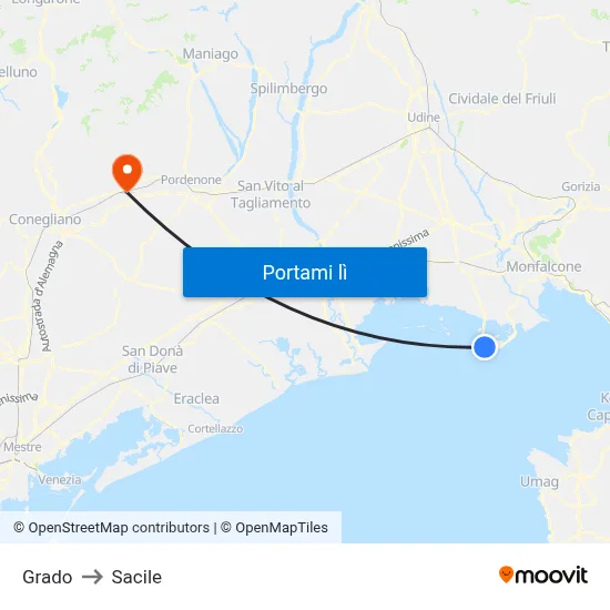 Grado to Sacile map