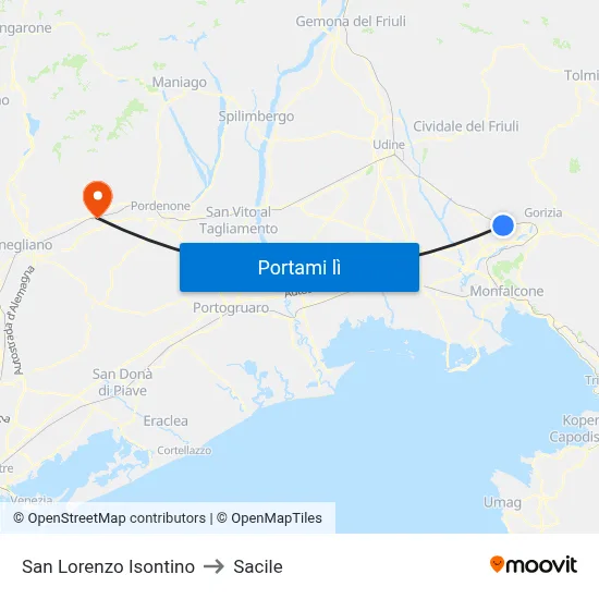 San Lorenzo Isontino to Sacile map